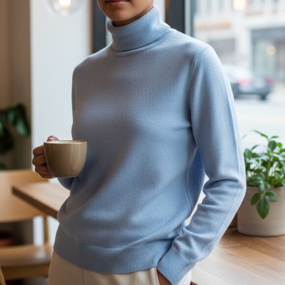 Charter Club 2-Ply 100% Cashmere Turtleneck Sweater Women's L Blue #182C - Picture 1 of 8